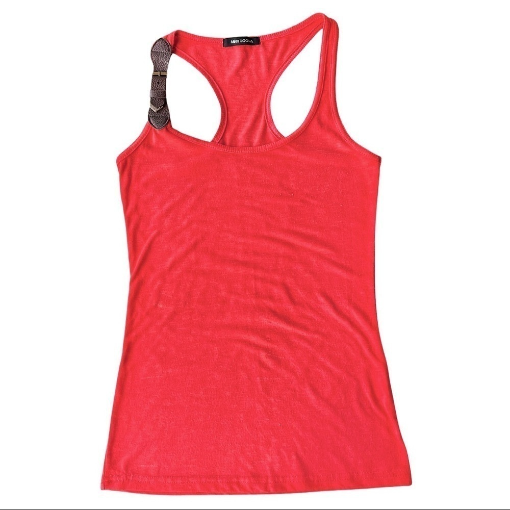 **5/$20** Miss Loona Orange Racerback Buckle Tank Top